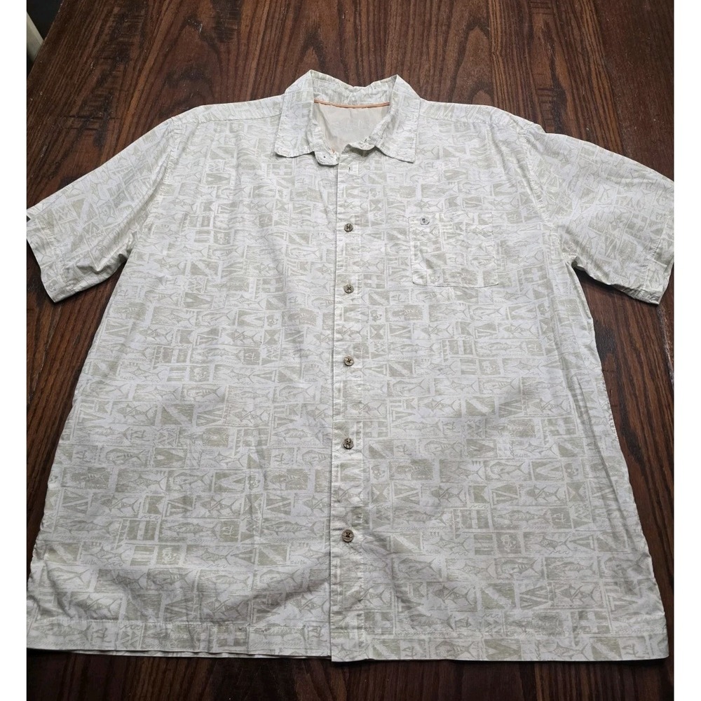 Salt Life Mens XXL Short Sleeve Button Up Shirt Nautical Fish Skull Tan Cotton